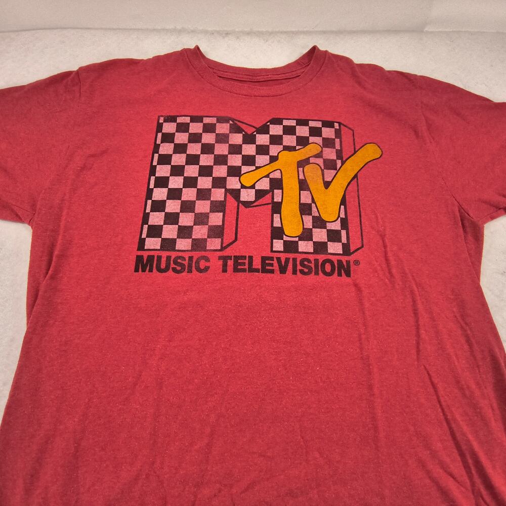 MTV Casual Graphic Short Sleeve Crew Neck T Shirt Adult Mens Size Large L Red